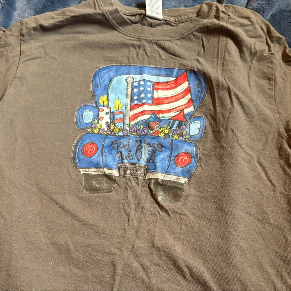 Brown T-Shirt with Patriotic Truck Design